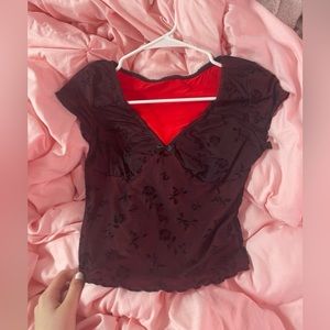Red & Black Floral Crop (NWOT)